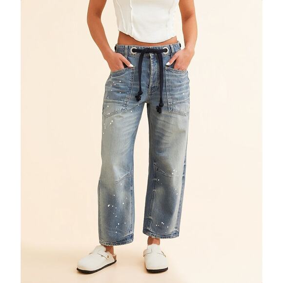 Flamingals Denim - Flamingals Jeans Womens XL Moxie Barrel Low Slung Paint Splatter Grommet Tie